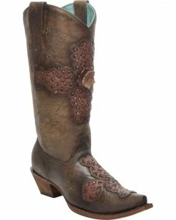 Corral Women's Laser-Cut Inlay Snip Toe Western Boots Sand