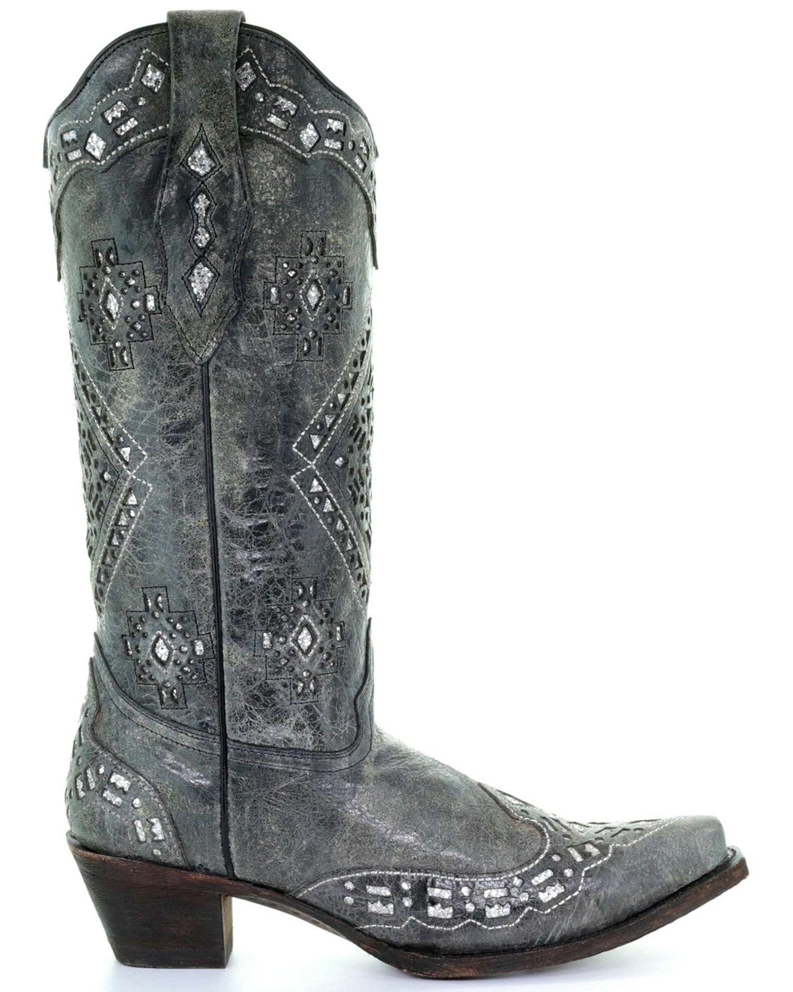 Corral Women's Glitter Inlay Western Boots Black Distressed 4 Corral Women's Glitter Inlay Western Boots Black Distressed - Image 2