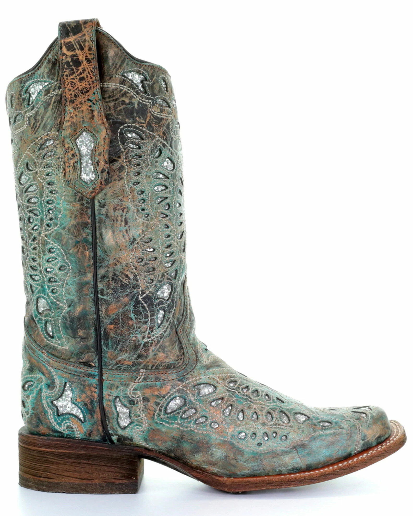 Corral Women's Metallic Bronze Glitter Butterfly Cowgirl Boots - Square Toe 4 Corral Women's Metallic Bronze Glitter Butterfly Cowgirl Boots - Square Toe - Image 2