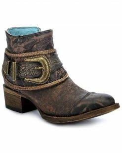 Corral Women's Floral Embossed Short Fashion Boots Brown