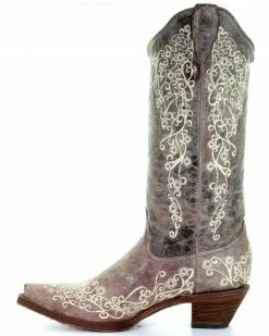 Corral Brown Crater With Bone Embroidery Cowgirl Boots - Snip Toe For Women's -Corral Boots Shop 045S76 41 LT