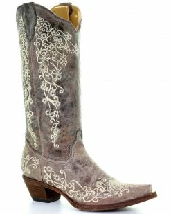 Corral Brown Crater With Bone Embroidery Cowgirl Boots - Snip Toe For Women's -Corral Boots Shop 045S76 41 P1 1