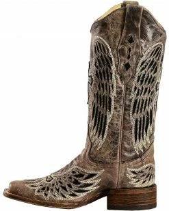Corral Black Sequin Wing & Cross Inlay Cowgirl Boots - Square Toe For Women's -Corral Boots Shop 045U62 89 LT