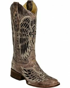 Corral Black Sequin Wing & Cross Inlay Cowgirl Boots - Square Toe For Women's -Corral Boots Shop 045U62 89 P1 1