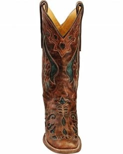Corral Women's Square Toe Inlay Western Boots Cognac -Corral Boots Shop 045U70 38 FT