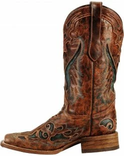 Corral Women's Square Toe Inlay Western Boots Cognac -Corral Boots Shop 045U70 38 LT