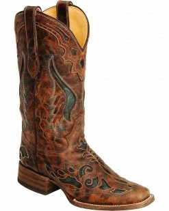 Corral Women's Square Toe Inlay Western Boots Cognac -Corral Boots Shop 045U70 38 P1 1