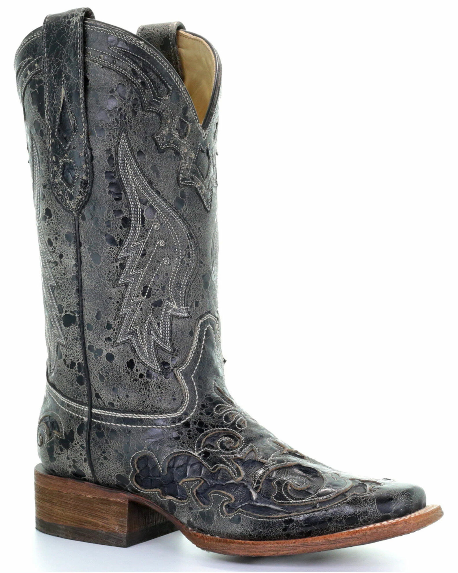 Corral Vintage Black Python Inlay Cowgirl Boots - Square Toe For Women's 3 Corral Vintage Black Python Inlay Cowgirl Boots - Square Toe For Women's
