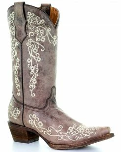 Corral Girls' Scroll Embroidery Western Boots Brown