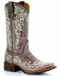 Corral Kids' Embroidered Square Toe Western Boots For Girls' Brown -Corral Boots Shop 2000206394 200 P1 1