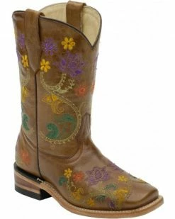 Corral Girls' Colorful Floral Embroidered Western Boots Brown