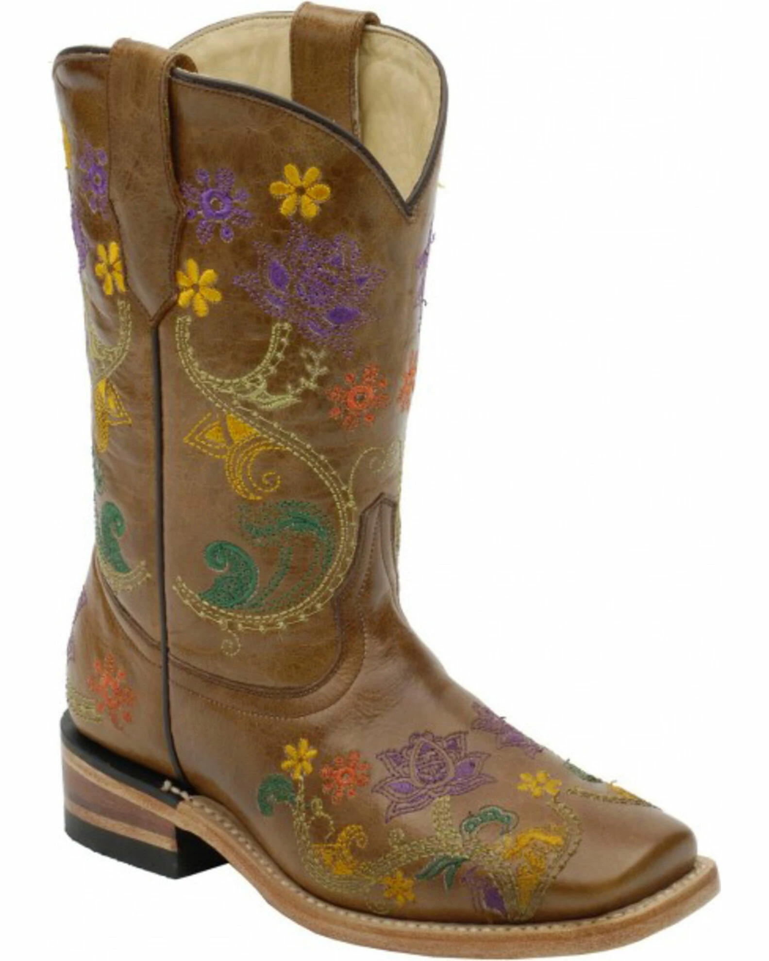 Corral Girls' Colorful Floral Embroidered Western Boots Brown 3 Corral Girls' Colorful Floral Embroidered Western Boots Brown