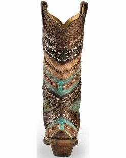 Corral Brown & Turquoise Embroidery And Studs Cowgirl Boots - Snip Toe For Women's -Corral Boots Shop 2000213319 200 BK