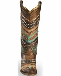 Corral Brown & Turquoise Embroidery And Studs Cowgirl Boots - Snip Toe For Women's -Corral Boots Shop 2000213319 200 FT