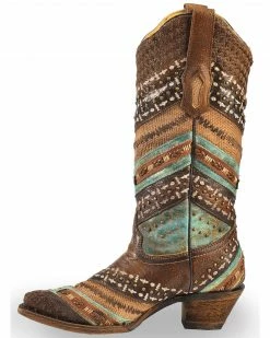 Corral Brown & Turquoise Embroidery And Studs Cowgirl Boots - Snip Toe For Women's -Corral Boots Shop 2000213319 200 LT
