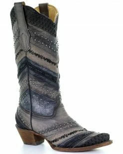 Corral Women's Embroidery And Stud Accent Boots - Snip Toe  Grey