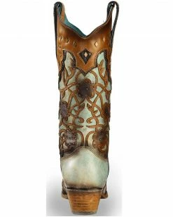 Corral Women's Floral Overlay And Studs Snip Toe Western Boots Brown -Corral Boots Shop 2000214119 200 BK