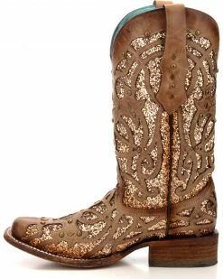 Corral Women's Orix Glitter Inlay & Studded Cowgirl Boots - Square Toe -Corral Boots Shop 2000229513 200 LT