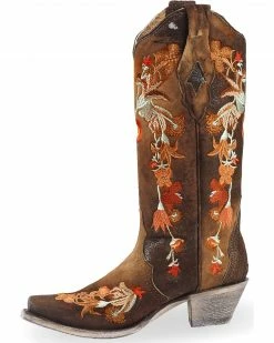 Corral Women's Floral Embroidered Lamb Leather Cowgirl Boots - Snip Toe Chocolate -Corral Boots Shop 2000237513 440 LT
