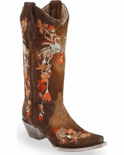 Corral Women's Floral Embroidered Lamb Leather Cowgirl Boots - Snip Toe Chocolate -Corral Boots Shop 2000237513 440 P1 1