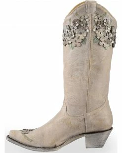 Corral Women's White Floral Overlay Embroidered Stud And Crystals Cowgirl Boots - Snip Toe -Corral Boots Shop 2000237672 100 LT