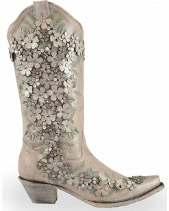 Corral Women's White Floral Overlay Embroidered Stud And Crystals Cowgirl Boots - Snip Toe -Corral Boots Shop 2000237672 100 RT