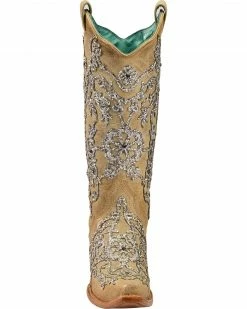 Corral Women's Bone Glitter Overlay Embroidery & Crystals Cowgirl Boots - Snip Toe Natural -Corral Boots Shop 2000239667 101 FT