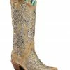 Corral Women's Bone Glitter Overlay Embroidery & Crystals Cowgirl Boots - Snip Toe Natural -Corral Boots Shop 2000239667 101 P1