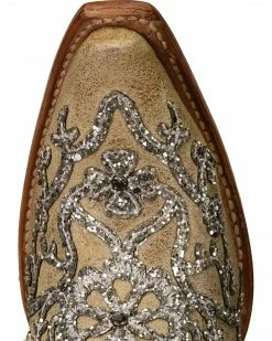 Corral Women's Bone Glitter Overlay Embroidery & Crystals Cowgirl Boots - Snip Toe Natural -Corral Boots Shop 2000239667 101 TP