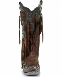 Corral Women's Leopard Stud & Fringe Cowgirl Boots - Snip Toe Honey -Corral Boots Shop 2000241028 271 FT