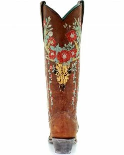Corral Women's Deer Skull & Floral Embroidery Cowgirl Boots - Snip Toe Tan -Corral Boots Shop 2000241029 280 BK