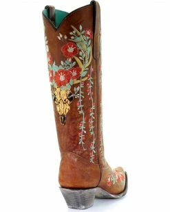 Corral Women's Deer Skull & Floral Embroidery Cowgirl Boots - Snip Toe Tan -Corral Boots Shop 2000241029 280 D2