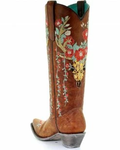 Corral Women's Deer Skull & Floral Embroidery Cowgirl Boots - Snip Toe Tan -Corral Boots Shop 2000241029 280 D3