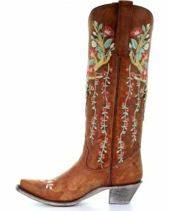 Corral Women's Deer Skull & Floral Embroidery Cowgirl Boots - Snip Toe Tan -Corral Boots Shop 2000241029 280 LT