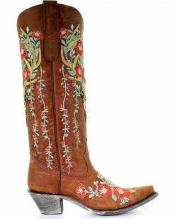 Corral Women's Deer Skull & Floral Embroidery Cowgirl Boots - Snip Toe Tan -Corral Boots Shop 2000241029 280 RT