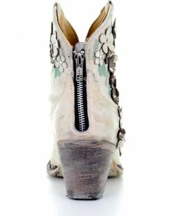 Corral Women's White Floral Overlay Booties - Round Toe  -Corral Boots Shop 2000253486 100 BK