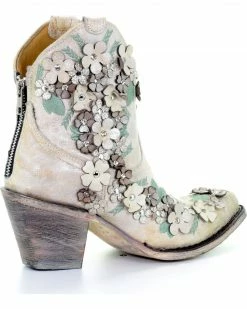Corral Women's White Floral Overlay Booties - Round Toe  -Corral Boots Shop 2000253486 100 D2