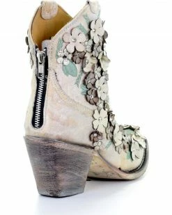 Corral Women's White Floral Overlay Booties - Round Toe  -Corral Boots Shop 2000253486 100 D3