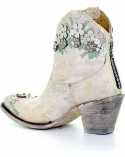 Corral Women's White Floral Overlay Booties - Round Toe  -Corral Boots Shop 2000253486 100 D5