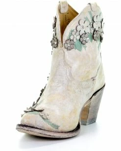 Corral Women's White Floral Overlay Booties - Round Toe  -Corral Boots Shop 2000253486 100 D6