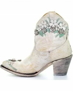 Corral Women's White Floral Overlay Booties - Round Toe  -Corral Boots Shop 2000253486 100 LT