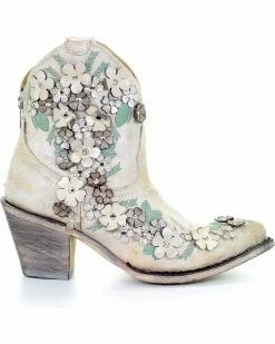 Corral Women's White Floral Overlay Booties - Round Toe  -Corral Boots Shop 2000253486 100 RT