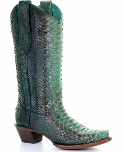Corral Women's Turquoise Full Python Woven Cowgirl Boots - Snip Toe