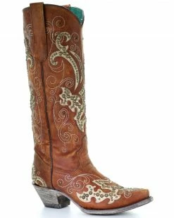 Corral Women's Brown Studded Overlay Western Boots - Snip Toe