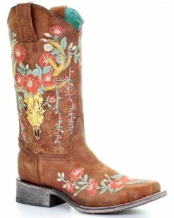 Corral Women's Deer Skull Overlay Western Boots - Square Toe