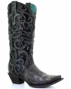 Corral Women's Black Overlay Studded Western Boots - Snip Toe