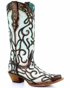 Corral Women's Sky Blue Glitter Western Boots - Snip Toe