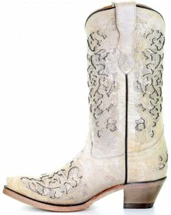 Corral Girls' White Glitter Inlay Boots - Snip Toe -Corral Boots Shop 2000276657 100 P3