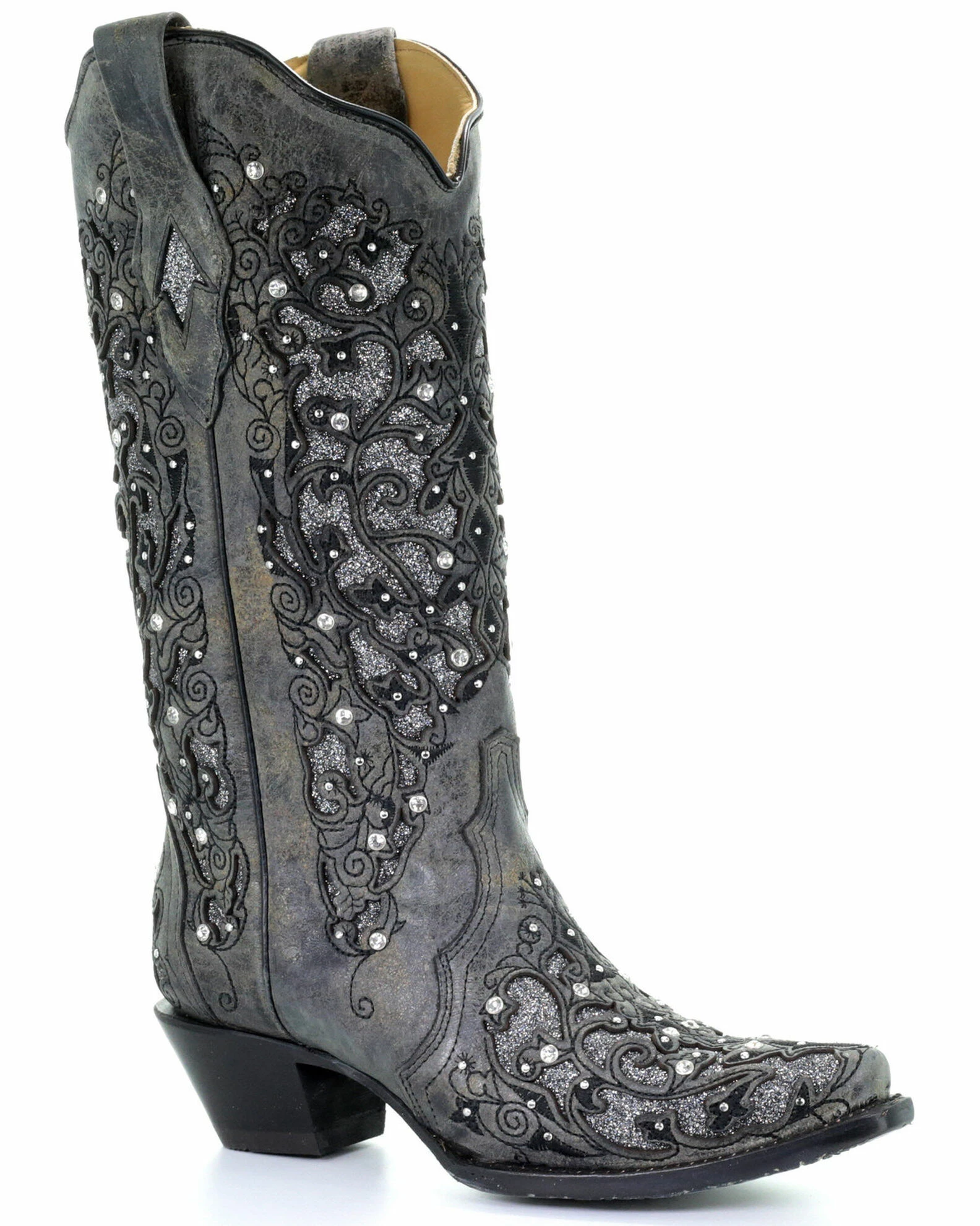 Corral Women's Grey Inlay Flower Embroidery Western Boots - Snip Toe 2 Corral Women's Grey Inlay Flower Embroidery Western Boots - Snip Toe