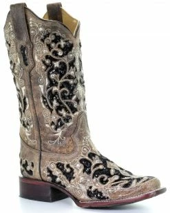 Corral Women's Black Sequin Inlay Western Boots - Square Toe